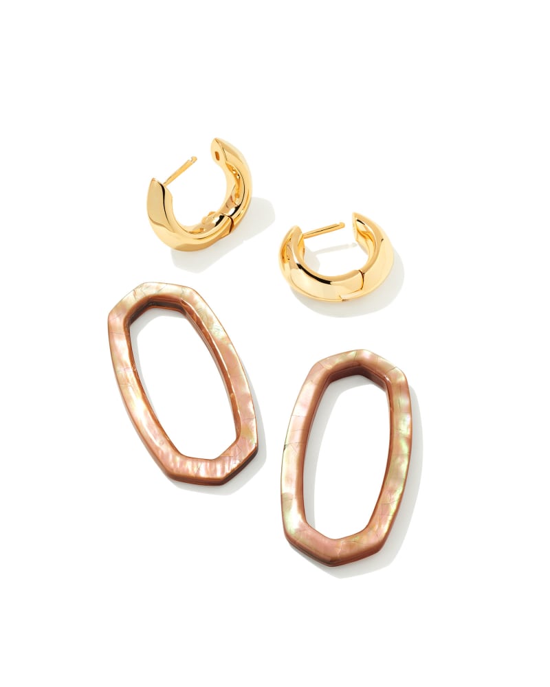 Danielle Gold Convertible Link Earrings in Brown Mother-of-Pearl image number 1